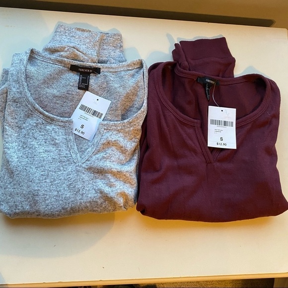 SET OF 2 f21 long sleeve wine and grey size S - Picture 1 of 4